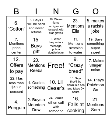 Untitled Bingo Card