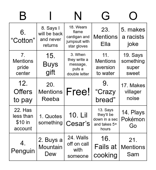 Untitled Bingo Card