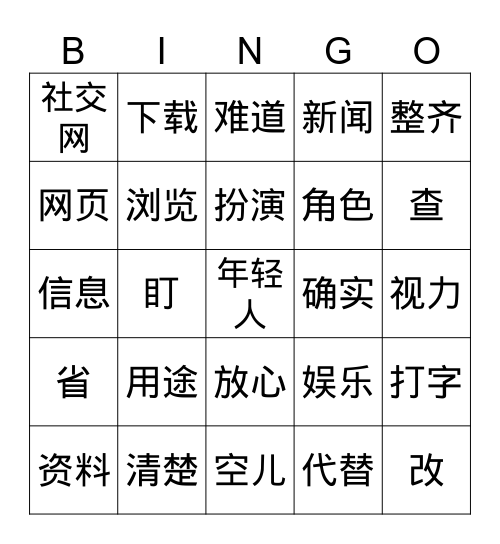 现代科技 Bingo Card