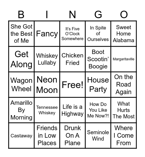 Country Bingo Card