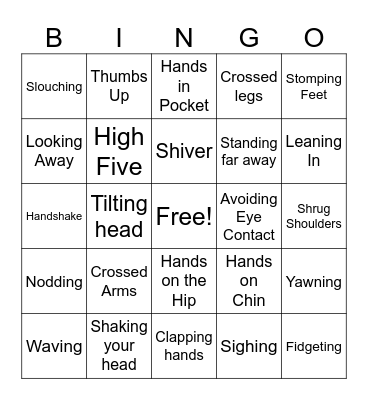 Non-Verbal Cues - Body Language Bingo Card