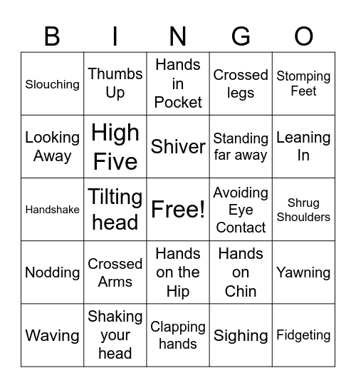 Non-Verbal Cues - Body Language Bingo Card