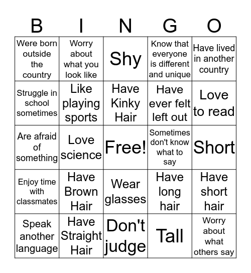 How are you Me? Bingo Card