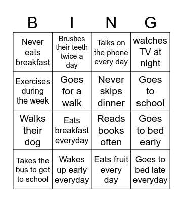 Daily Routines- Find someone who..... Bingo Card