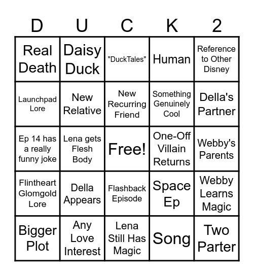 DuckTales S2 Bingo Card