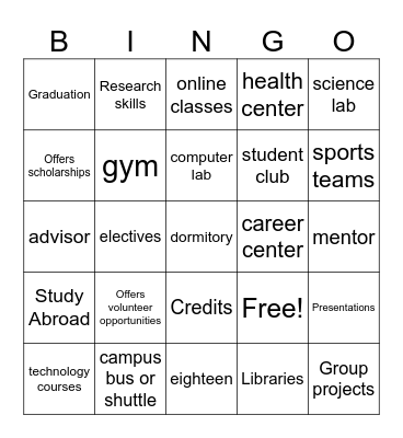 College Bingo Card