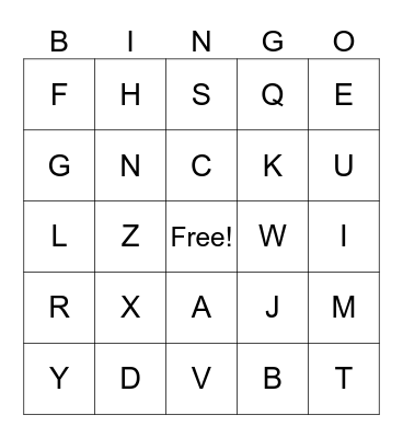 Alphabet Bingo Card