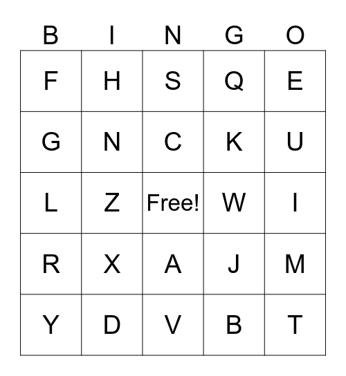 Alphabet Bingo Card
