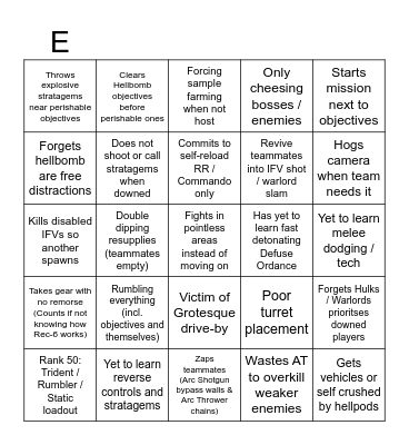 HD1 - Experienced players bingo/PSA Bingo Card