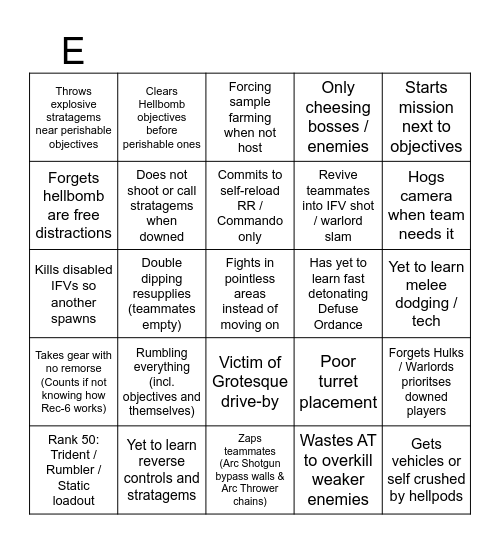 HD1 - Experienced players bingo/PSA Bingo Card