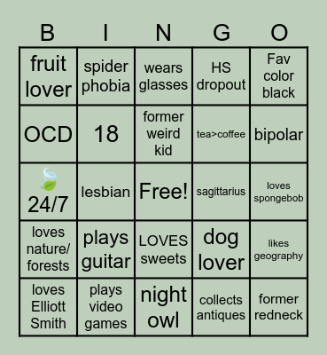 Sonny’s Bingo Card