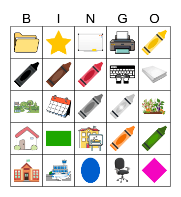 Office Places Shapes Colors Bingo Card