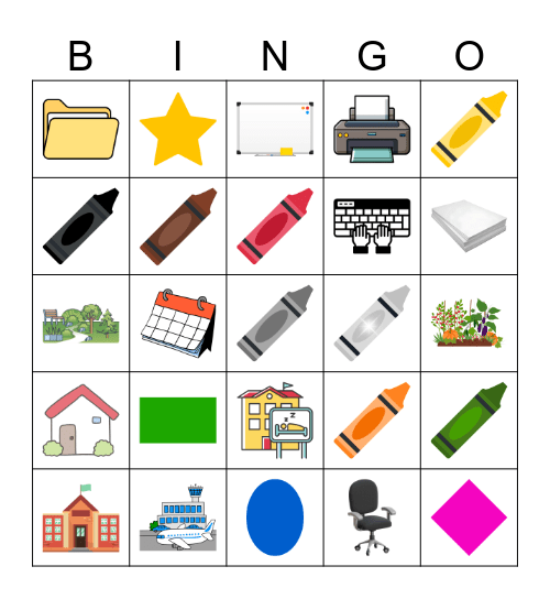 Office Places Shapes Colors Bingo Card