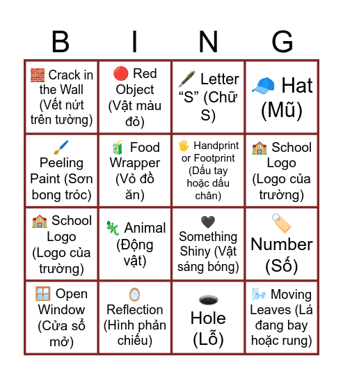 Observation Bingo Card