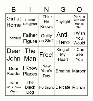 Taylor Swift BINGO Card