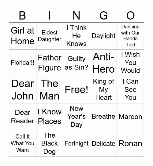 Taylor Swift BINGO Card