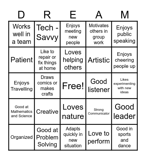 DREAM CARD Bingo Card