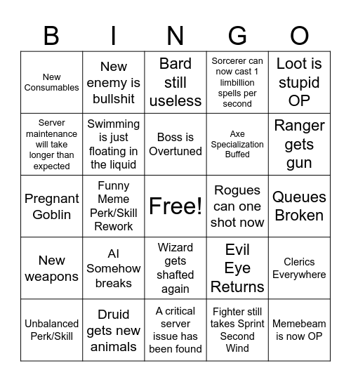 Dark and Darker Wipe 7 Bonanza Bingo Card