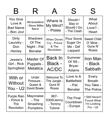 Brass Tap Music Bingo Card