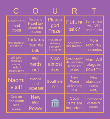 Court of The Dead BINGO! Bingo Card