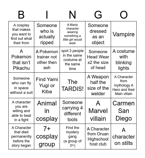 Cosplay BINGO Card