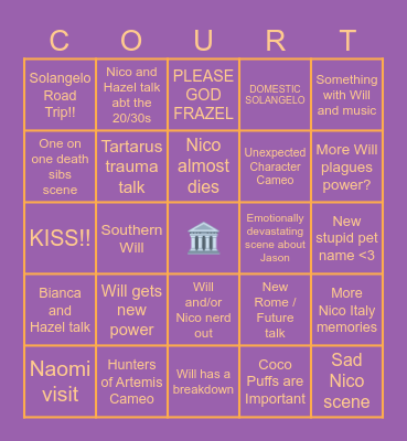 Court of The Dead BINGO Card