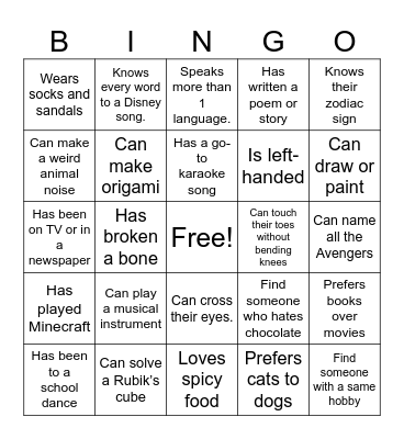 Get to Know You! Bingo Card