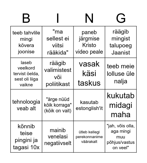 Linnuse bingo Card
