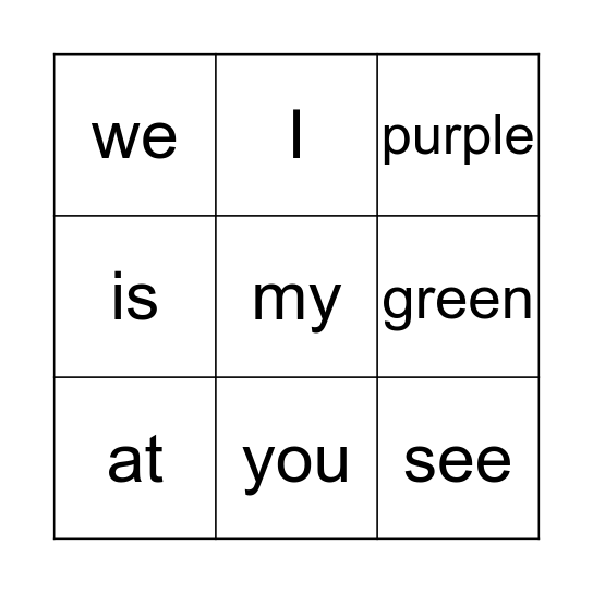 Word Wall Bingo Card