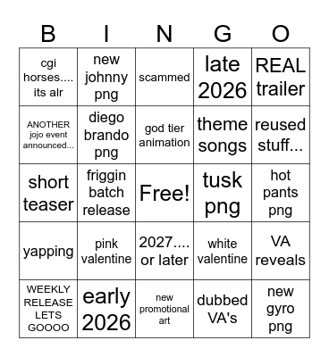 sbr release copium Bingo Card