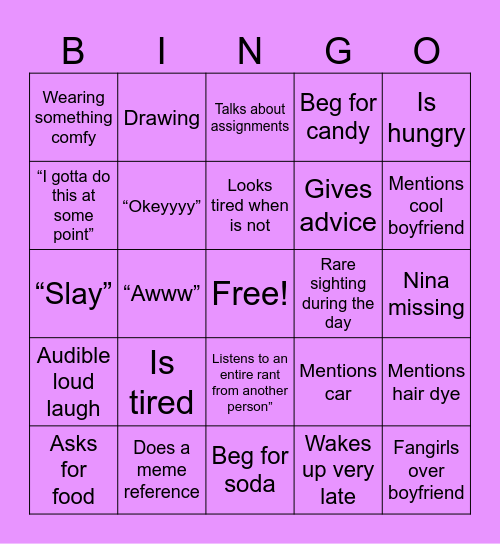 Nina Bingo Card