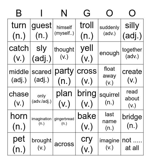 Level G Book 5-8 Review Bingo Card