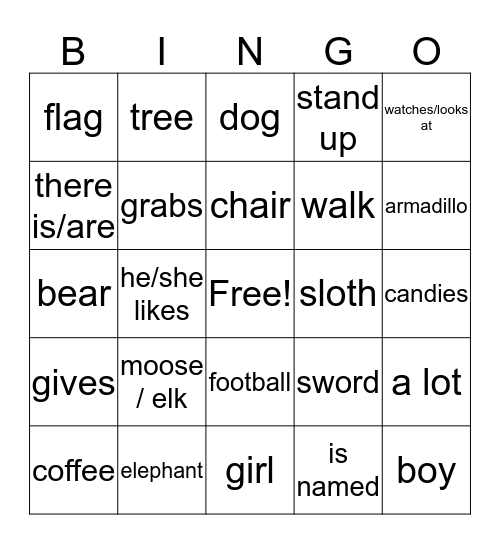 Spanish 1 Outcome 4 Intro Bingo Card