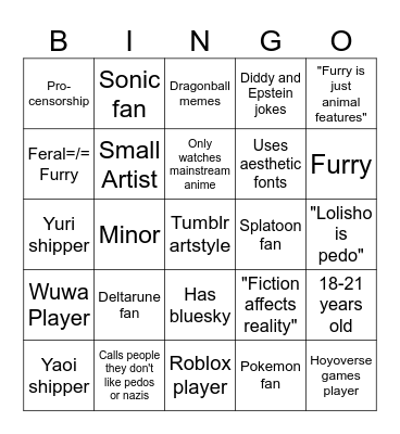 Self proclaimed "Normal person" bingo Card