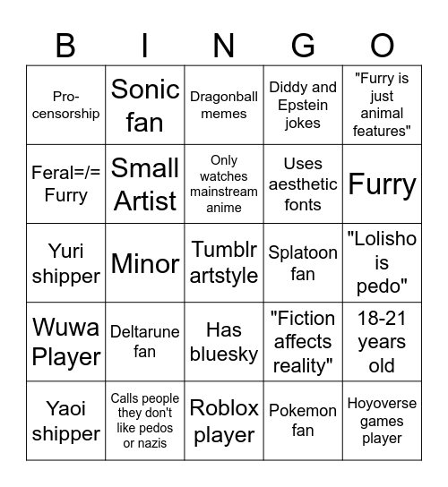 Self proclaimed "Normal person" bingo Card