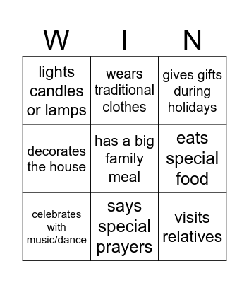 cultural bingo 🪔🎎 Bingo Card