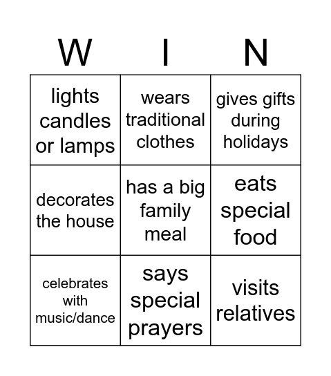 cultural bingo 🪔🎎 Bingo Card