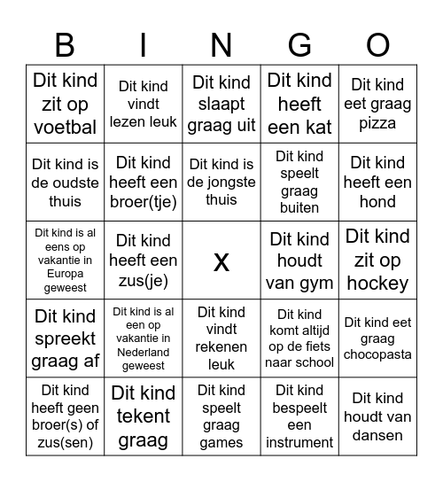 Kennismaken in groep 6 en 7 Bingo Card