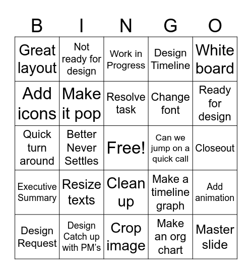 Sample 1 Bingo Card