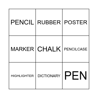 SCHOOL OBJECT Bingo Card