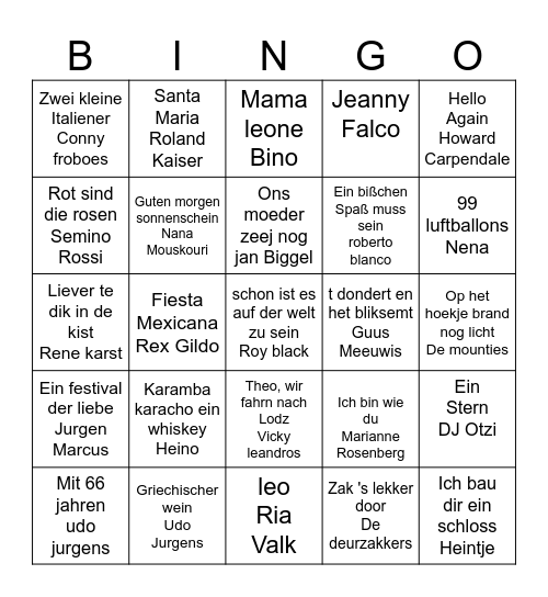 Schlager Bingo Card