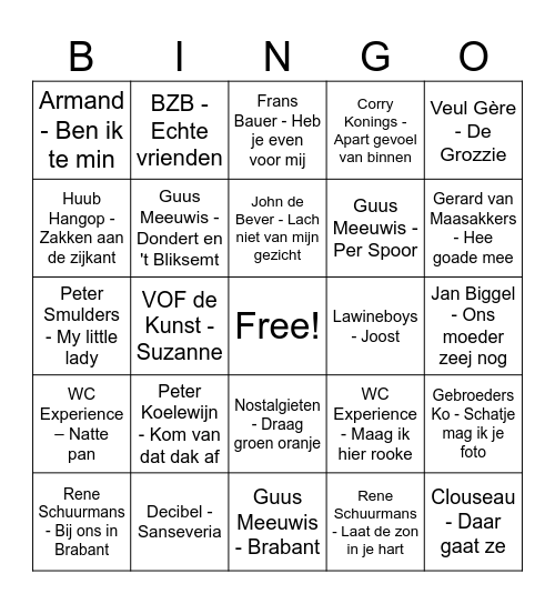 Berk&Hout Muziekbingo - Brabant Bingo Card