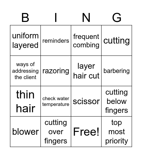 BINGO hairdressing edition Bingo Card