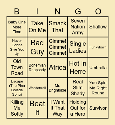 Medieval Musical Bingo Card