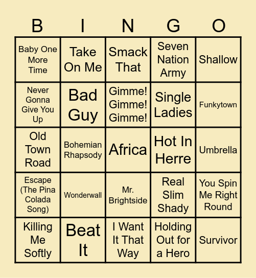 Medieval Musical Bingo Card