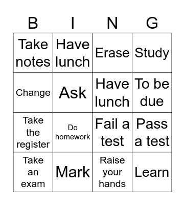 School verbs Bingo Card
