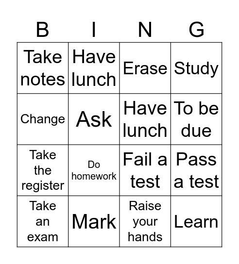 School verbs Bingo Card