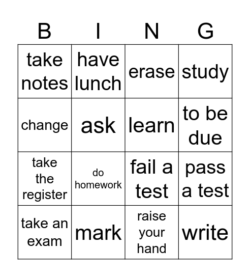 School Bingo Card