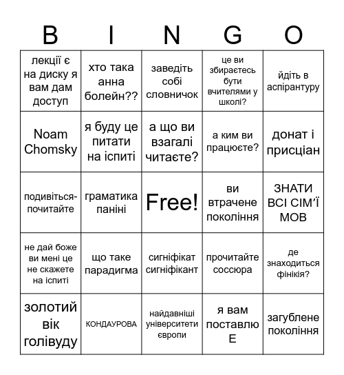 буніятова бінго Bingo Card
