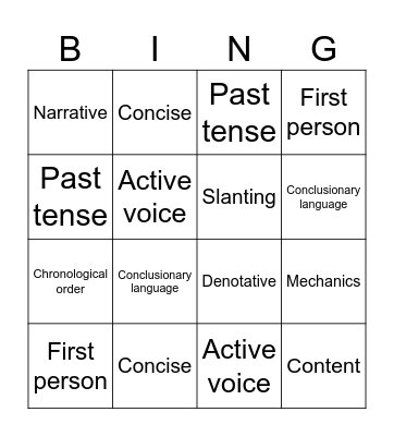 Report Writing Bingo Card